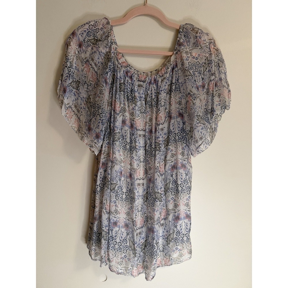 M Made in Italy Silk Blend Floral Blouse Women L Split Flutter Sleeve Top Boho